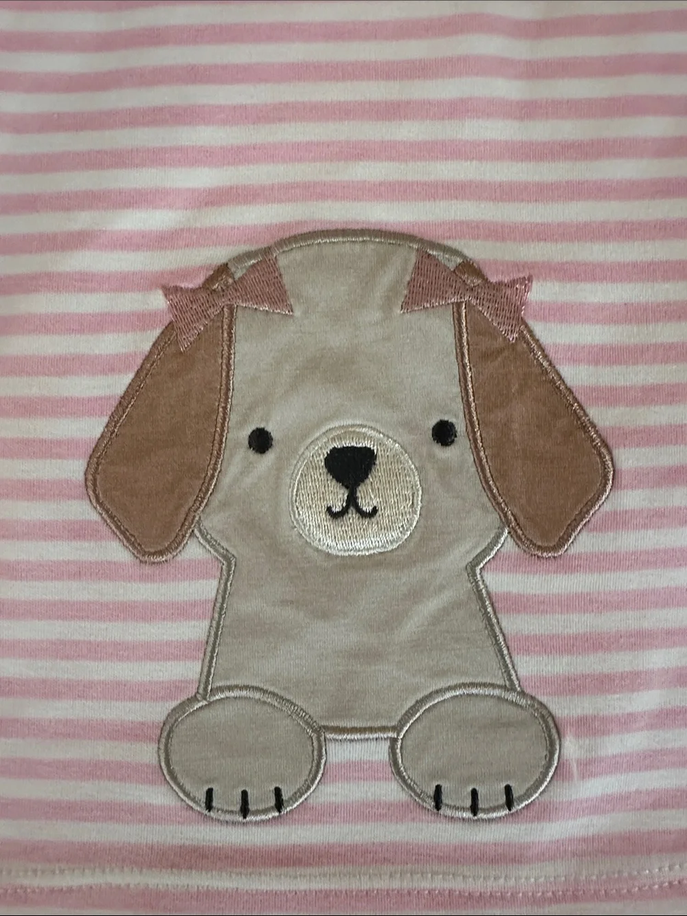 Angel Dear Pink and White Striped Puppy Applique Long Sleeve Top
